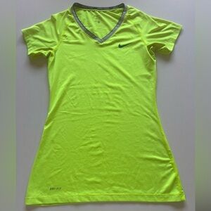 Nike Pro 458663 Women's Fitted V-neck II Tank Short Sleeve Top Training Lime (E3